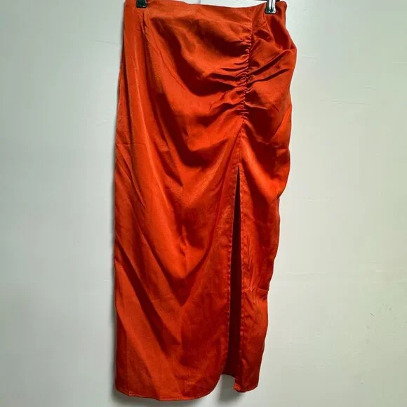 LuLumari Side Slit Skirt Small Burnt Orange RushedSide - Picture 5 of 11